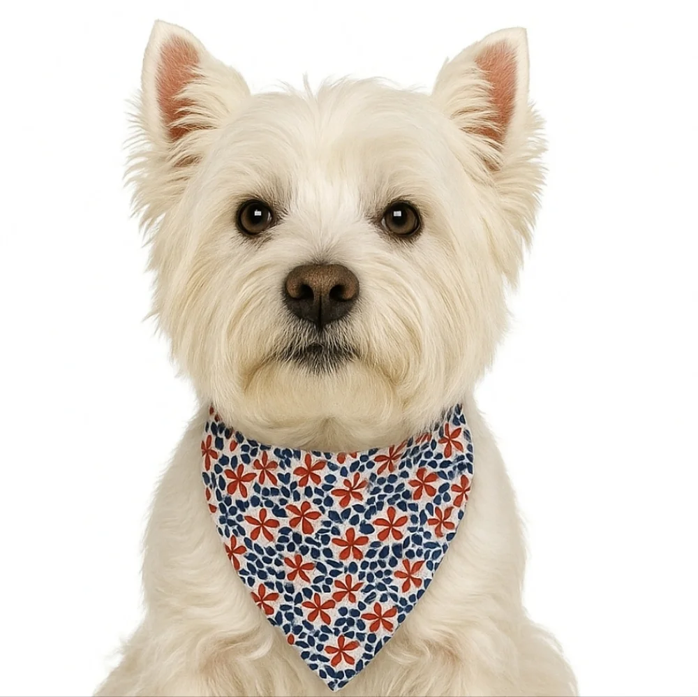 Upcycled Floral Dog Bandana M/L Velcro Closure Host Pick Pet Accessory Patriotic